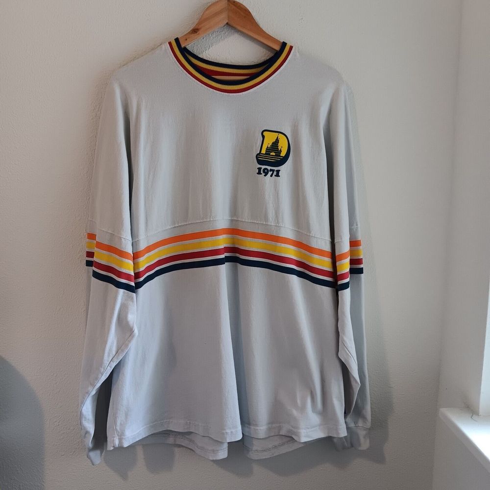 Disneyland Spirit Jersey Size XXL White Striped Disney 1971 Logo Retro Flaws